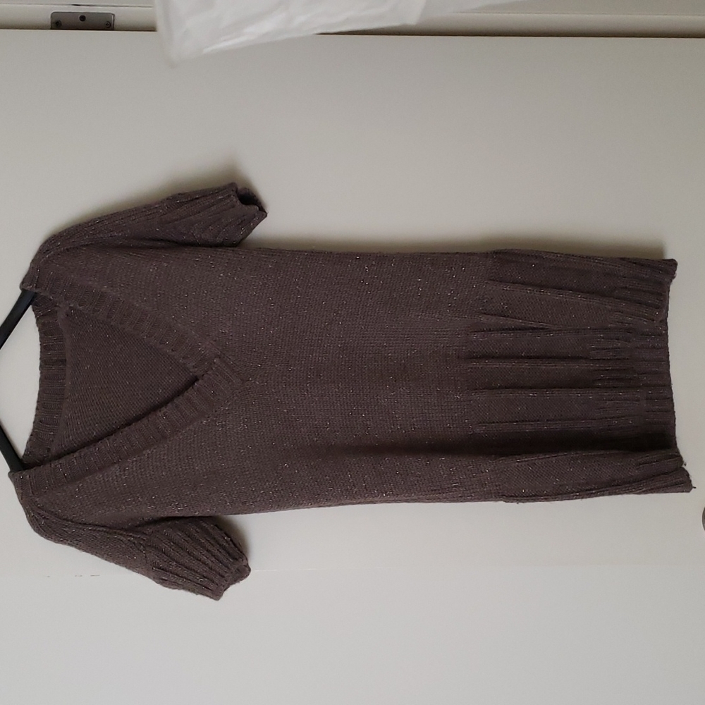 MAJE V neck sweater dress S taupe short sleeve tunic bodycon